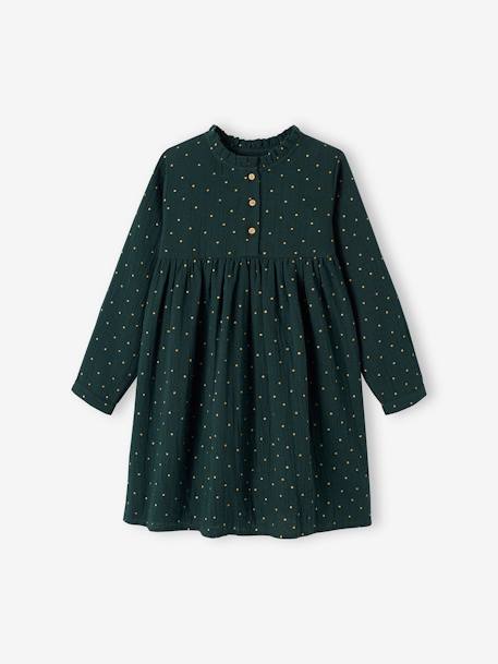 Robe en gaze de coton détails fantaisie fille beige+bordeaux imprimé+vert imprimé 9 - vertbaudet enfant 