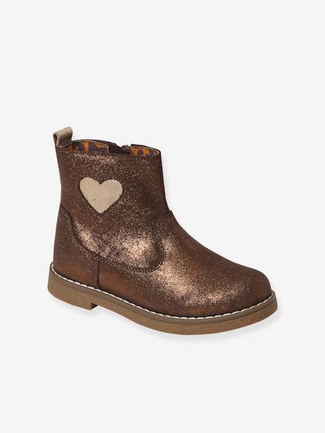 Boots coeur en cuir fille collection maternelle bronze+rose 1 - vertbaudet enfant 