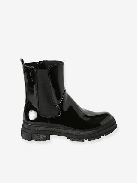 Boots vernies zippées et élastiquées junior noir 2 - vertbaudet enfant 