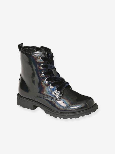 Boots vernies lacées et zippées fille bronze+lot noir+noir 11 - vertbaudet enfant 