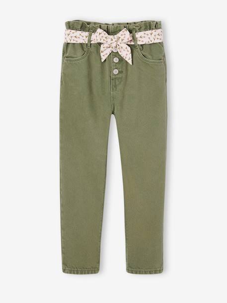 Pantalon paperbag fille et sa ceinture foulard à fleurs abricot+cannelle+mauve+vert 14 - vertbaudet enfant 