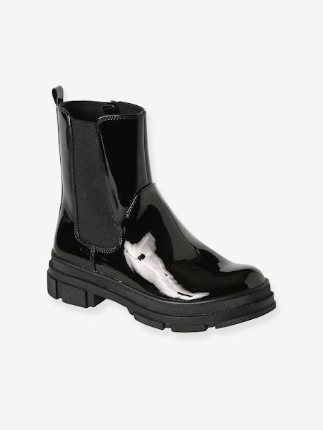 Boots vernies zippées et élastiquées junior noir 1 - vertbaudet enfant 