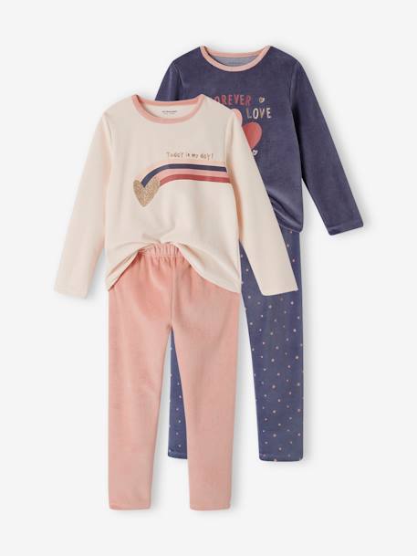 Lot de 2 pyjamas 'love' en velours fille vieux rose 1 - vertbaudet enfant 