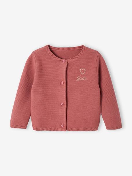 Cardigan broderie dorée coeur bébé BASICS ivoire+vert sauge+vieux rose 10 - vertbaudet enfant 