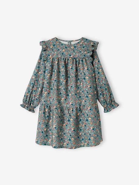 Robe imprimée fleurs manches volantées fille beige rosé imprimé+bleu grisé+bleu nuit+écru+vert d'eau+vieux rose 5 - vertbaudet enfant 