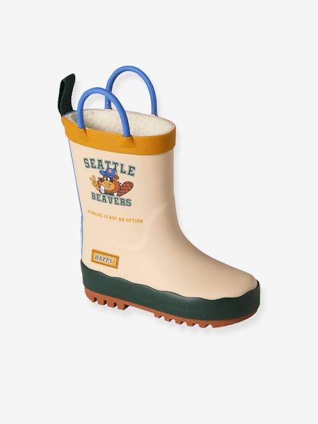 Bottes de pluie fourrées en caoutchouc imprimé bébé beige 1 - vertbaudet enfant 