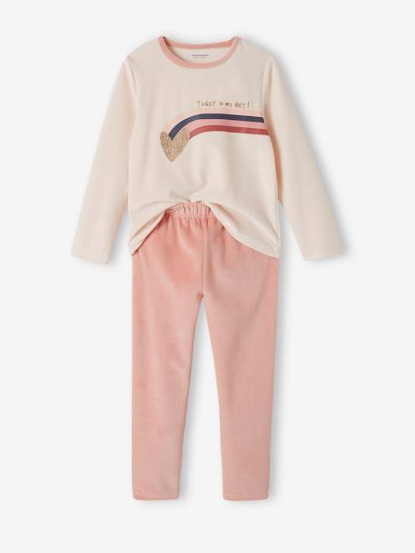 Lot de 2 pyjamas 'love' en velours fille vieux rose 2 - vertbaudet enfant 