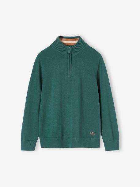 Pull col montant zippé garçon bleu chiné+vert sapin 5 - vertbaudet enfant 