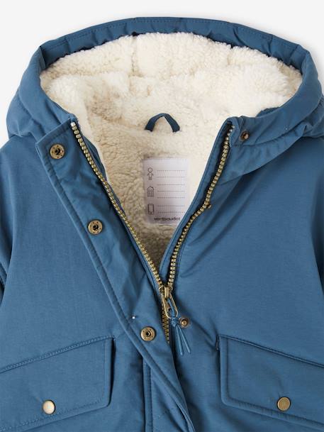 Parka à capuche courte doublée sherpa fille bleu pétrole 4 - vertbaudet enfant 