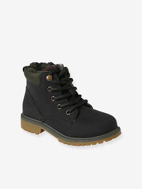 Boots fourrées lacées et zippées enfant noir 1 - vertbaudet enfant 