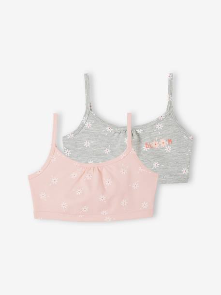 Lot de 2 brassières marguerites fille gris chiné 1 - vertbaudet enfant 