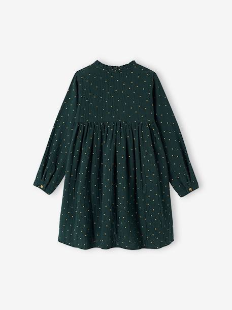 Robe en gaze de coton détails fantaisie fille beige+bordeaux imprimé+vert imprimé 11 - vertbaudet enfant 