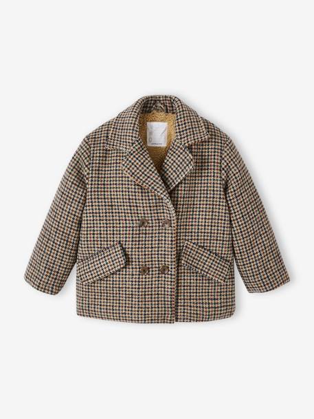 Fille-Manteau, veste-Manteau en lainage carreaux fille doublé sherpa