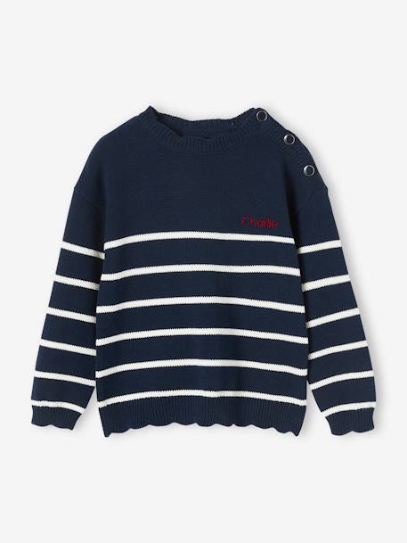 Pull marinière fantaisie fille marine+rayé marine+rose bonbon 2 - vertbaudet enfant 