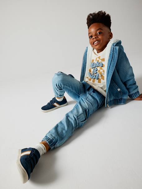 Blouson à capuche en jean garçon doublé sherpa double stone 1 - vertbaudet enfant 