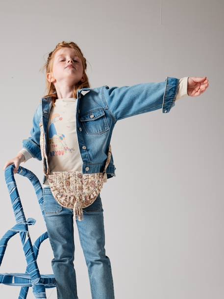 Veste en jean animation fleurs pop au dos fille stone 1 - vertbaudet enfant 