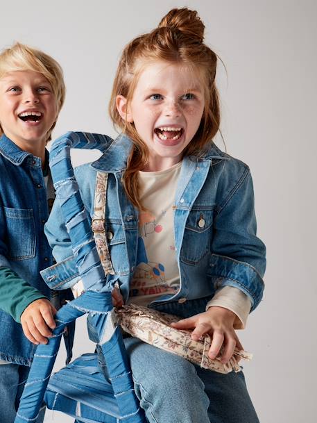 Veste en jean animation fleurs pop au dos fille stone 2 - vertbaudet enfant 