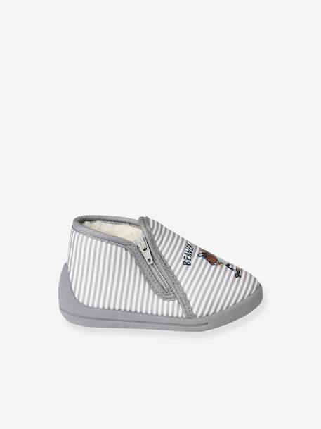 Chaussons zippés bébé en textile imprimé rayé gris 3 - vertbaudet enfant 