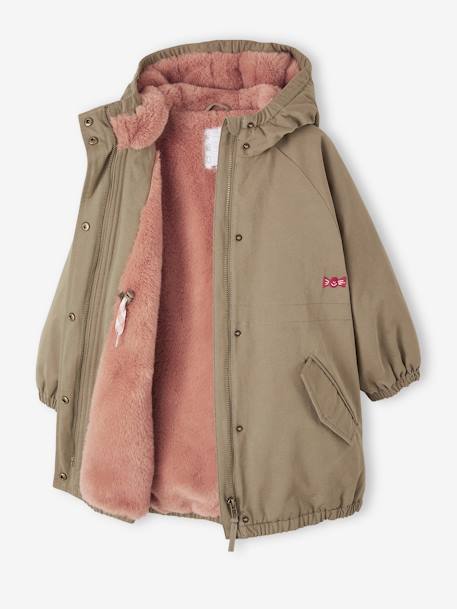 Parka à capuche fille doublée imitation fourrure kaki+vieux rose 2 - vertbaudet enfant 