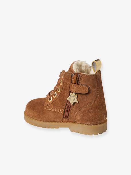 Boots fourrées lacées et zippées en cuir bébé camel 3 - vertbaudet enfant 