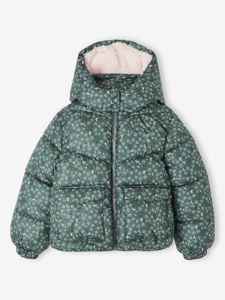 Fille-Manteau, veste-Doudoune-Doudoune à capuche imprimée doublée polaire fille