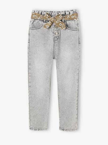 Jean style paperbag et sa ceinture fleurie fille denim brut+denim gris+stone 6 - vertbaudet enfant 