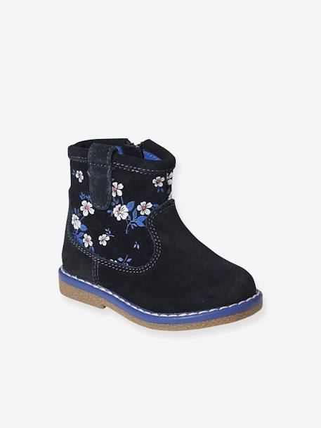 Boots zippées en cuir imprimé bébé bleu imprimé 1 - vertbaudet enfant 