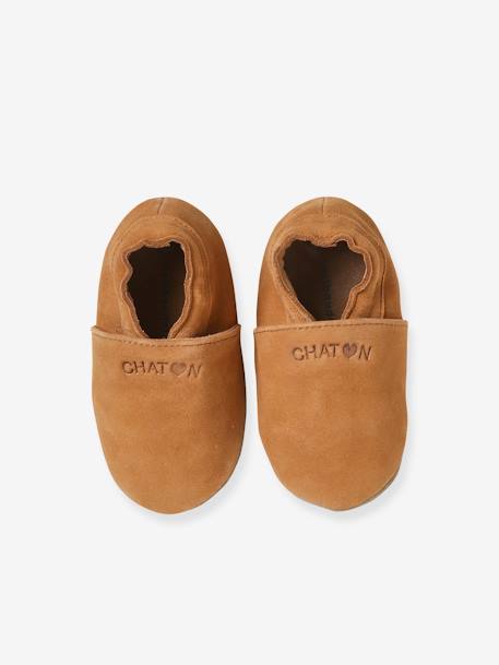 Chaussons élastiqués en cuir souple bébé chocolat 3 - vertbaudet enfant 