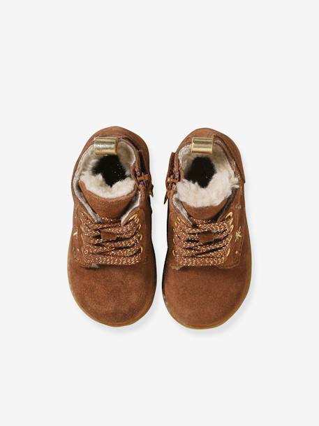 Boots fourrées lacées et zippées en cuir bébé camel 4 - vertbaudet enfant 