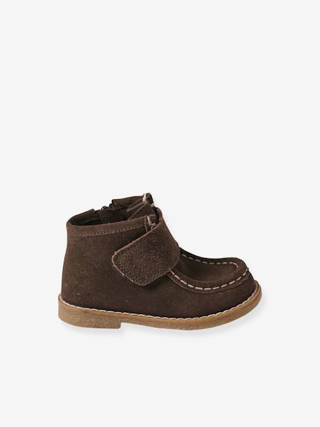 Bottines en cuir scratchées et zippées bébé marron 2 - vertbaudet enfant 