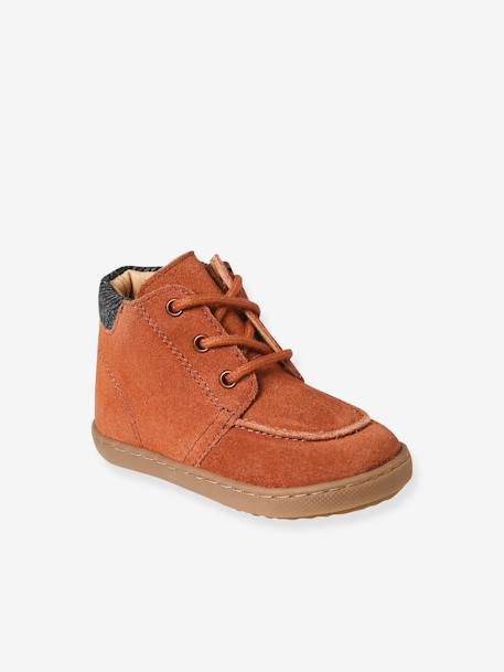 Bottines en cuir lacées et zippées bébé rouille 1 - vertbaudet enfant 