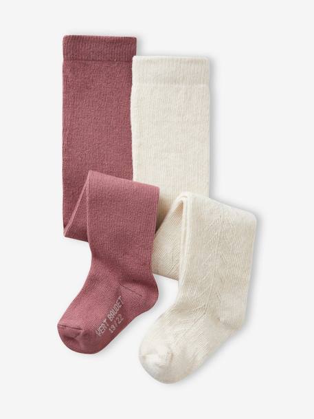 Lot de 2 paires de collants ajourés/unis bébé fille prune 1 - vertbaudet enfant 