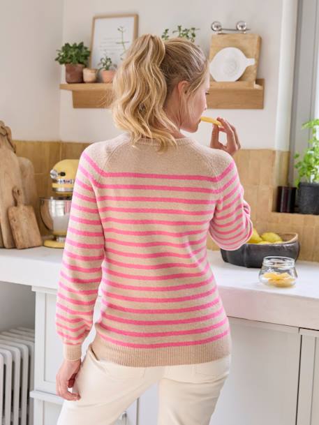 Pull rayé col tunisien grossesse et allaitement beige poudré 7 - vertbaudet enfant 