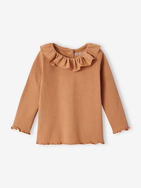 T-shirt en côtes bébé à collerette caramel 1 - vertbaudet enfant 