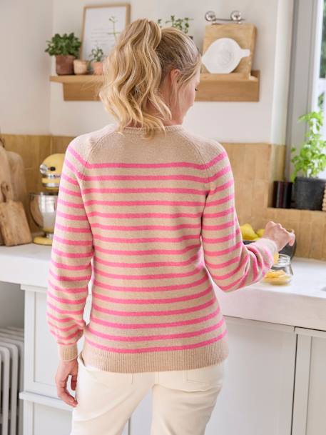 Pull rayé col tunisien grossesse et allaitement beige poudré 6 - vertbaudet enfant 