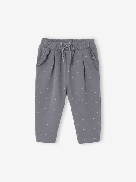 Pantalon molleton bébé fille bleu grisé+chaudron imprimé+écru+vert sauge 1 - vertbaudet enfant 