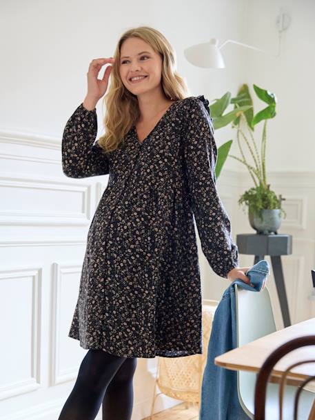 Robe courte gaze de coton grossesse et allaitement noir 3 - vertbaudet enfant 