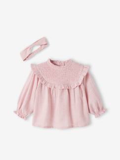 Bébé-Chemise, blouse-Blouse à smocks bébé et son bandeau assorti