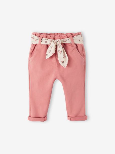 Pantalon avec ceinture en tissu bébé vert grisé+vieux rose 7 - vertbaudet enfant 