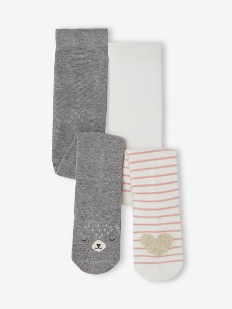 Lot de 2 paires de collants coeurs/animaux bébé fille gris ardoise 2 - vertbaudet enfant 