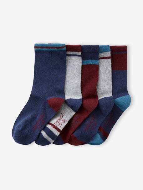 Lot de 5 paires de chaussettes colorblock garçon bordeaux+vert 1 - vertbaudet enfant 