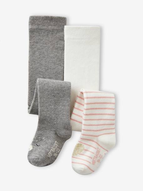 Bébé-Chaussettes, Collants-Lot de 2 paires de collants coeurs/animaux bébé fille