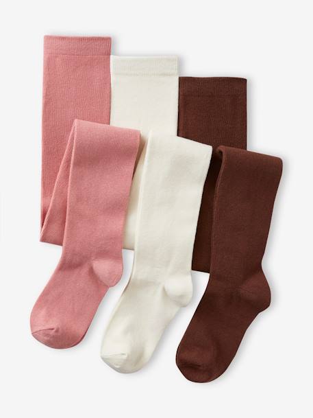 Lot de 3 paires de collants fille BASICS bois de rose+lot encre+Lot gris chiné moyen+moutarde 1 - vertbaudet enfant 