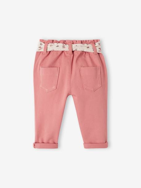 Pantalon avec ceinture en tissu bébé vert grisé+vieux rose 8 - vertbaudet enfant 