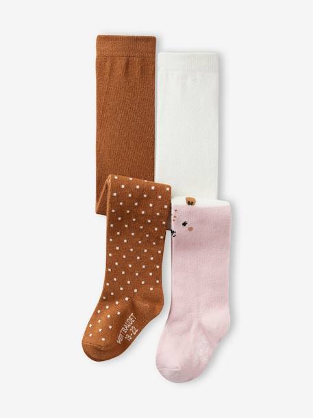 Lot de 2 paires de collants à pois/animalier bébé fille noisette 1 - vertbaudet enfant 