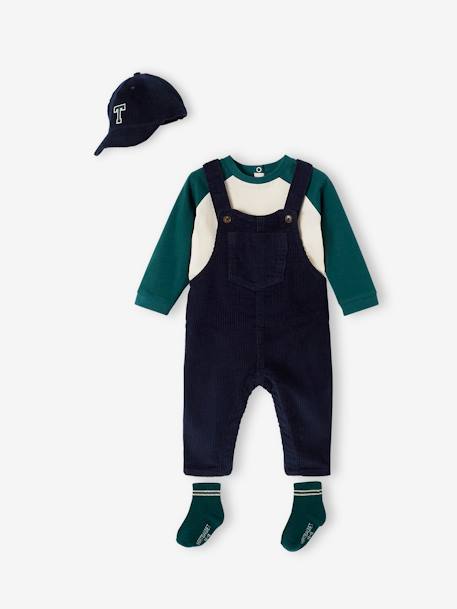 Ensemble 4 pièces bébé T-shirt + salopette + casquette + chaussettes bleu nuit 2 - vertbaudet enfant 