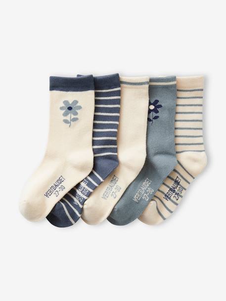 Fille-Sous-vêtement-Chaussettes-Lot de 5 paires de chaussettes fleurs/rayures fille