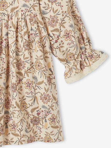 Robe à fleurs en gaze de coton fille beige imprimé 3 - vertbaudet enfant 