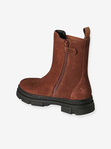 Boots zippées et élastiquées cuir junior marron 3 - vertbaudet enfant 