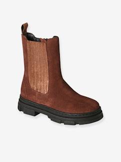 Boots zippées et élastiquées cuir junior  - vertbaudet enfant